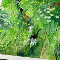 Image 2 of ORIGINAL ARTWORK - Cats In The Meadow - 30x30cm