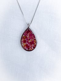 Image 2 of Dried Rose Petal and Forget Me Not Teardrop Pendant
