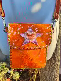 Image 1 of Woodstock cross body/ passport bag - Orange and peach heart 