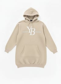 Image 5 of YB Basic Beige Long Loose Fit Hoodie Dress
