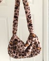 Plush leopard faux fur shoulder bag