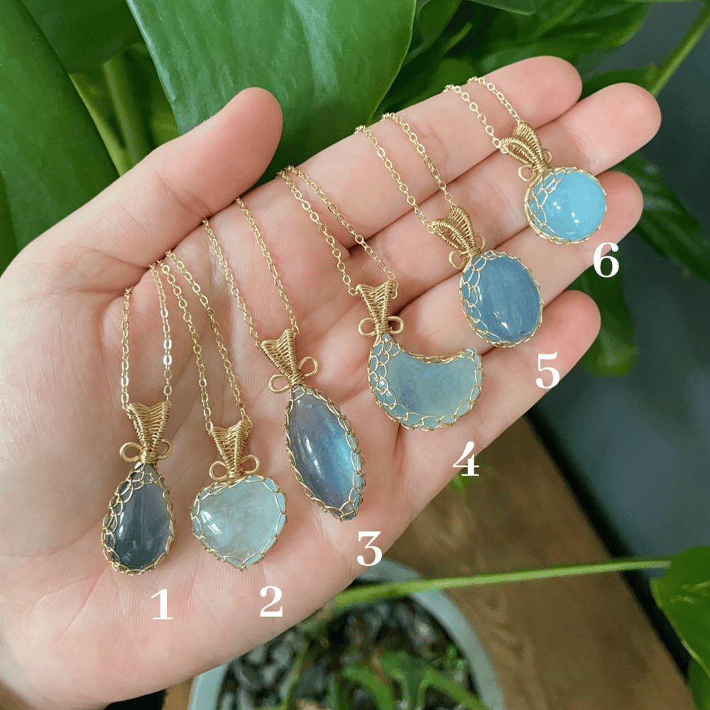 blue horizon crystal necklaces!