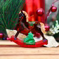 Image 1 of River The Vintage Christmas Rocking Horse Brooch - Brown