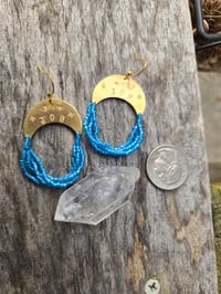 Image 2 of Blue JOY beaded earrings