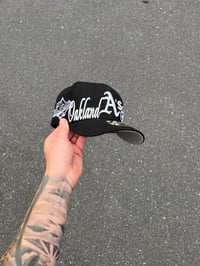 Image 1 of  GREY BRIM BLACK OAKLAND ATHLETICS CUSTOM FITTED CAP