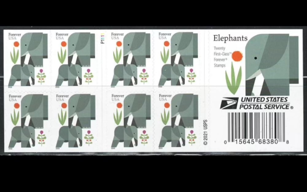 USPS Elephant Forever Stamp 5 Books (100 Stamps)