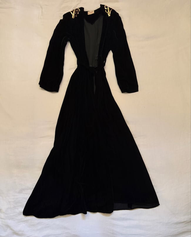 1940s old Hollywood silk rayon velvet regency black robe gown dress