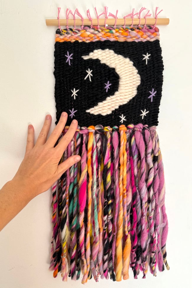 Night moon and stars. Woven wall hanging.