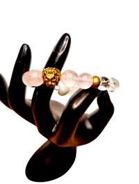 Image 1 of Lion head Rose Quartz n clear quartz bracelet