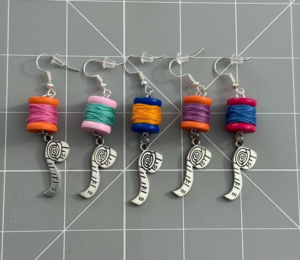 Image of Mini Thread Spool Tape Measure Earrings