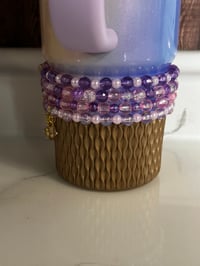 Image 2 of Glinda Inspired Pink & Purple Tumbler Bracelet Stack | Wizard-Inspired Cup Charm