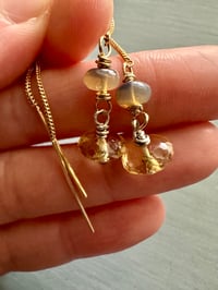 Image 13 of 14k yellow gold threader earrings with opals and citrine