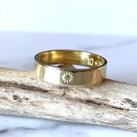 Image 4 of Celestial 18ct Gold Wedding Ring Sun Stamp Detail. Sunshine Gold Wedding Band Stamped