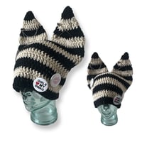 Image 1 of Black and Off White Ear Beanie