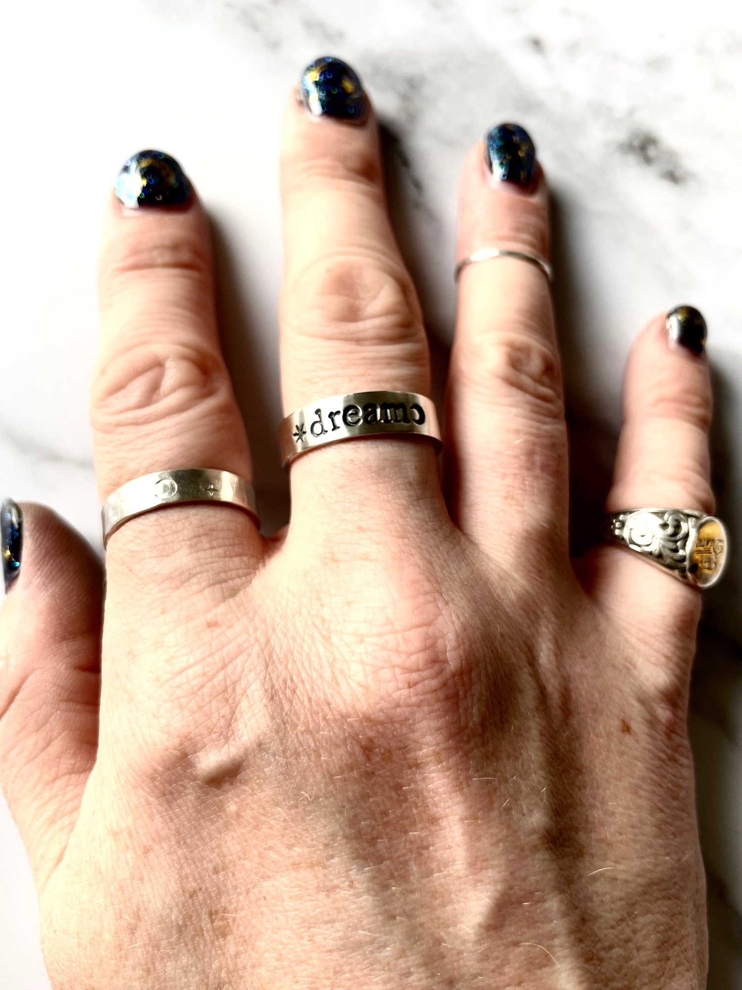 Image of Sterling Silver Dream Ring With Star And Moon 925