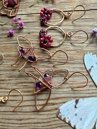 Image 5 of Copper Woven Luna Moth Earrings with Amethyst