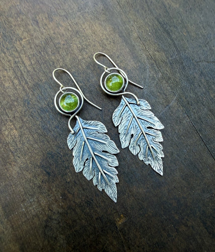 Image of Acanthus Leaf Loop-Stem Sage Green Apatite Dangle Earrings