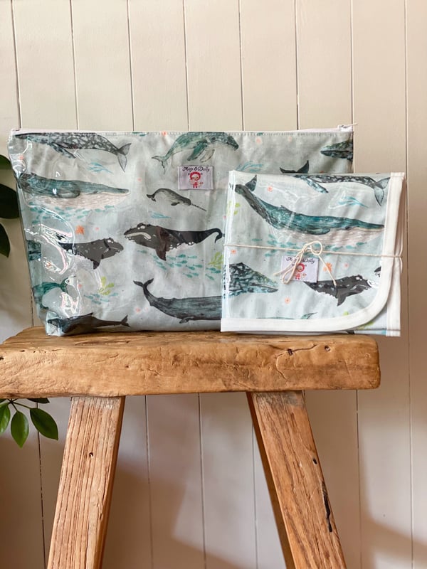 Image of Whales Nappy Pouch & Change Mat Set
