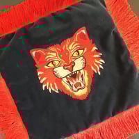 Image 1 of Blue Velvet Red Tiger Red Frinfe Cushion Cover