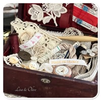 Image 4 of Vintage French sewing box full of French lace buttons and cotton