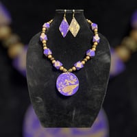 Image 2 of Purple and Gold Hand Painted Necklace Set