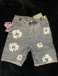 Image 1 of Light Wash Jean Denim Tears Shorts