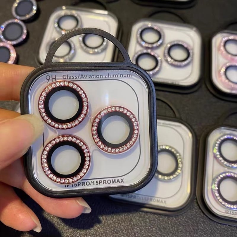 Image of 3-2Pcs Luxury Diamond Camera Protector For IPhone 17 16 15 14 13 Pro Max Plus Glitter Ring Lens Glas
