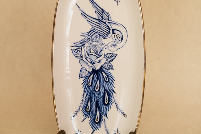 Peacock Platter 18k Gold Luster