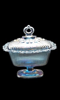 Image 1 of Indiana Glass Iridescent Blue Oblong Compote/Dish