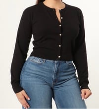 Image 2 of Black Essential Button-Up Cardigan Sweater