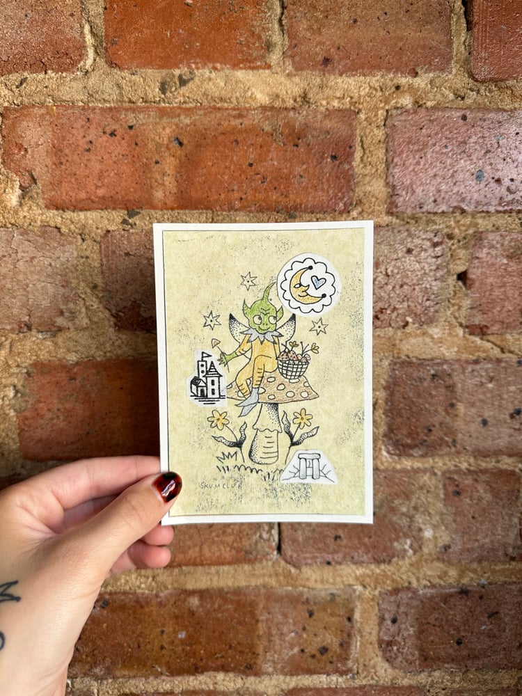 Image of mushroom pixie postcard