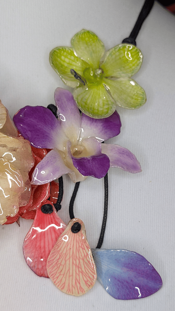 Image of OOAK Hibiscus, Rose & Orchid Necklace