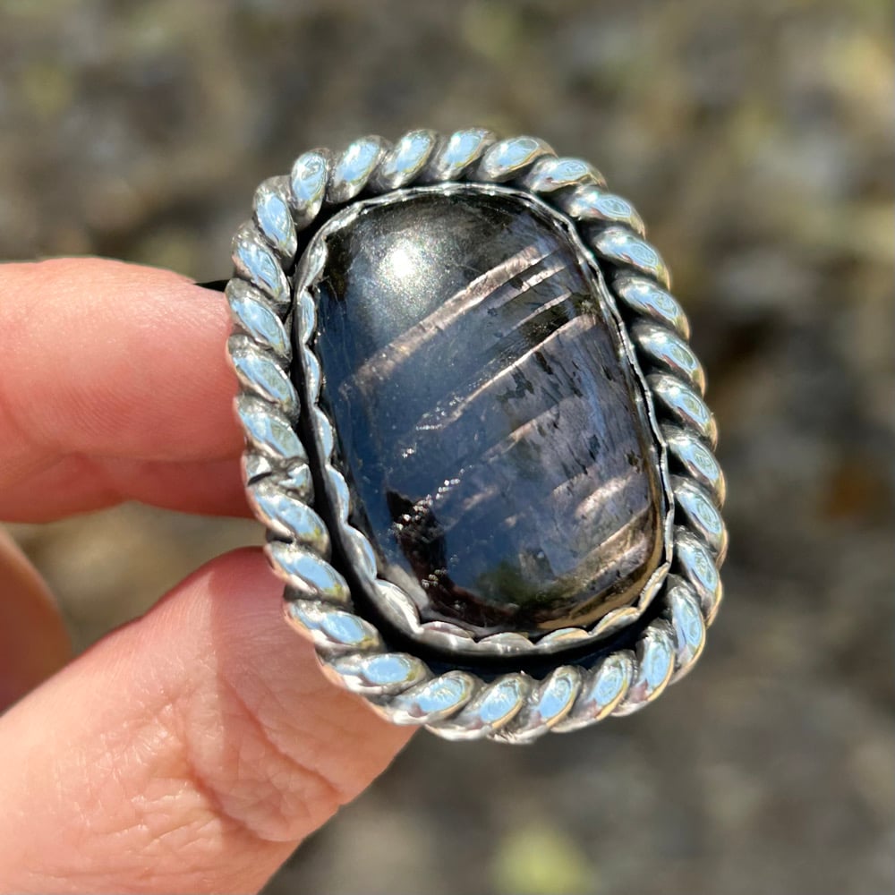 Image of Rectangular Handmade Sterling Silver Hypersthene Ring