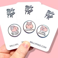Image 1 of Funny Pink Hamster Enamel Pin Set