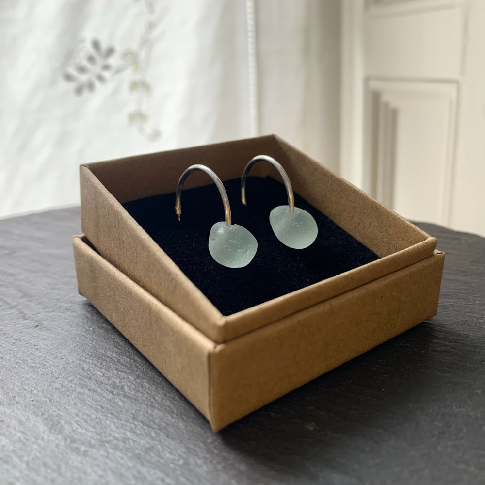 Image of Pale blue-green sea glass earrings