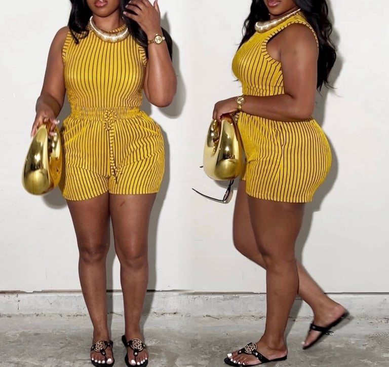 Angie Stripe 2pc Set Mustard (AMAZING STRETCH)✨MED✨
