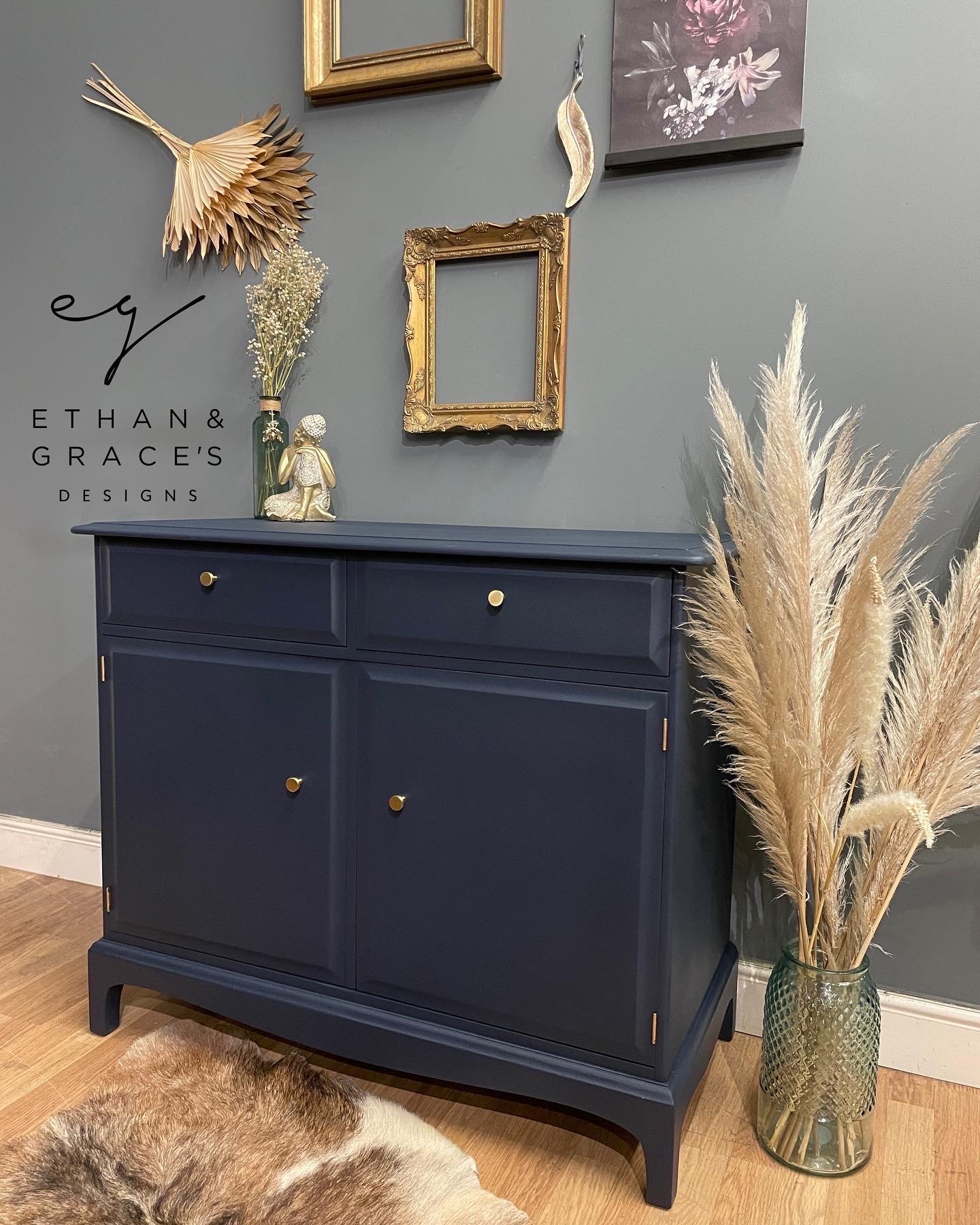 Image of Dark blue & gold stag small sideboard
