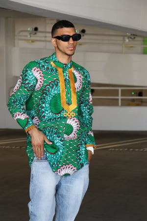 Image of The Sikani shirt - Greene with gold embroidery 
