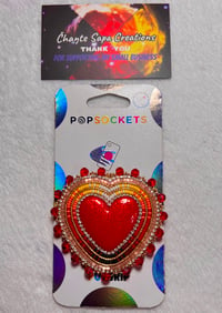 Image 1 of Hand Polished Dark Red Heart Beaded Popsocket 