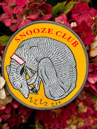 Image 4 of “snooze club” fabric patch in sunflower yellow 