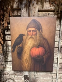 Image 1 of #5.. Olde Harvest Santa ~ Pumpkin ~ Crow ~ Canvas Wrap ~