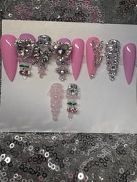 Image 2 of Pink Stiletto hearts &  Butterflys gel press on nails