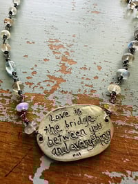 Image 8 of wire wrapped labradorite and imperial topaz necklace with Rumi medallion