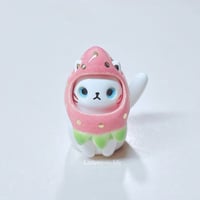 Image 1 of White Cat With Strawberry Hat Ceramic Figurine 3