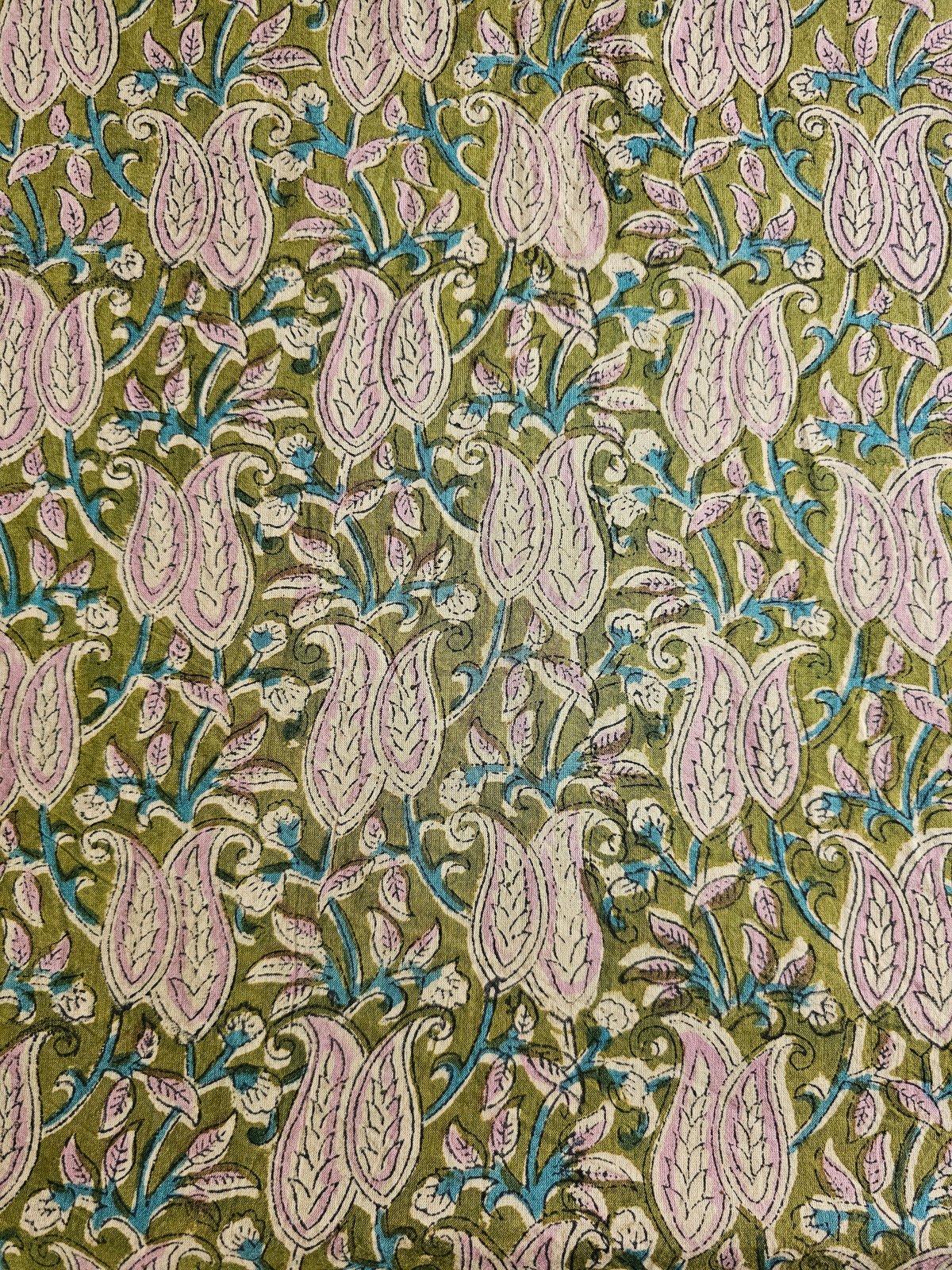 Image of Namaste fabric vert lys roses