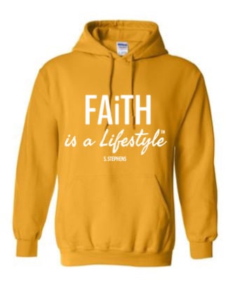 Image of Gold Hoodie w/ wht writing