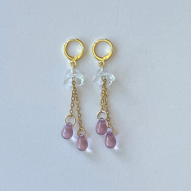 clear purple jellyfish gold huggie hoop earrings 