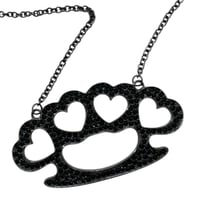 Image 2 of black on black heart brass knuckle necklace 