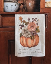 Image 1 of Natural Cotton Sack Towel with Autumn Art 27x27