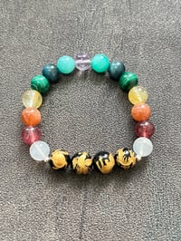 Image 2 of Gold-Carved Four Divine Beasts  x Seven Chakra  Bracelet 10mm